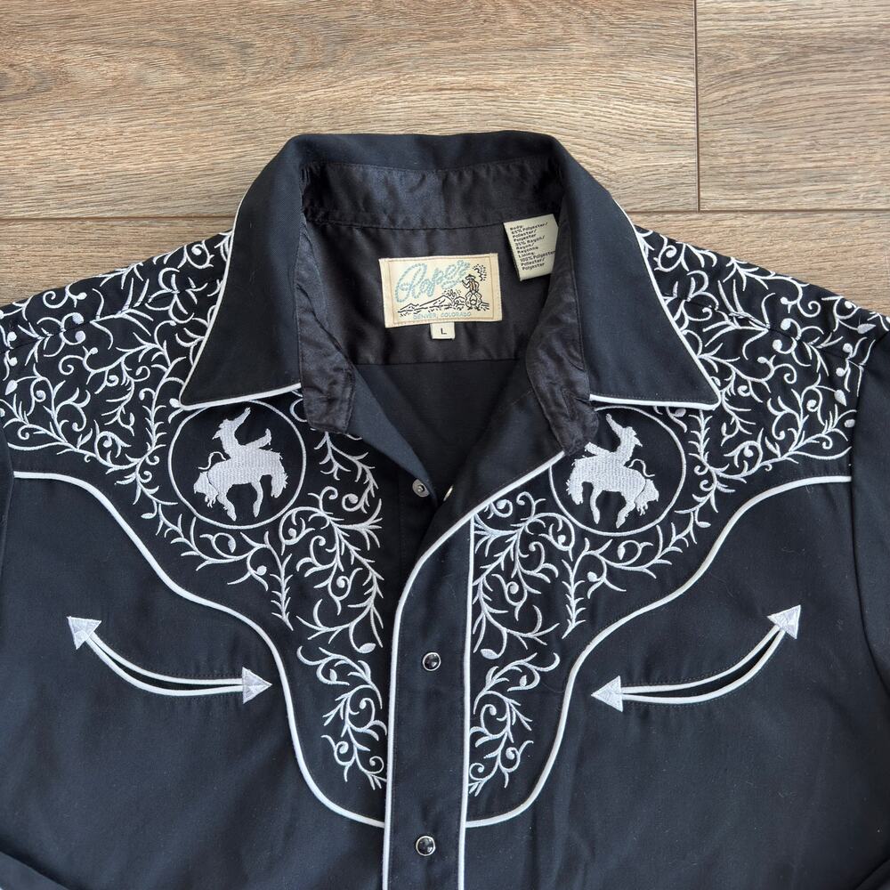 Vintage 1950s Roper Western Bucking Bronco Shirt Black Size L - Picture 6 of 10